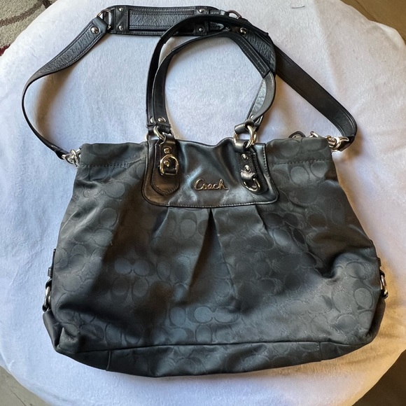 Coach grey Ashley purse 2 way handles silver handware - Picture 1 of 9
